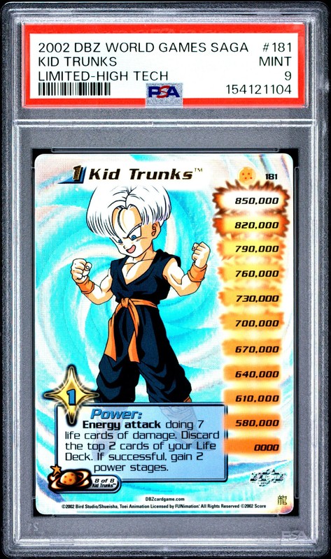 2002 Score Dragon Ball Z World Games Kid Trunks Limited-High Tech PSA 9 #181