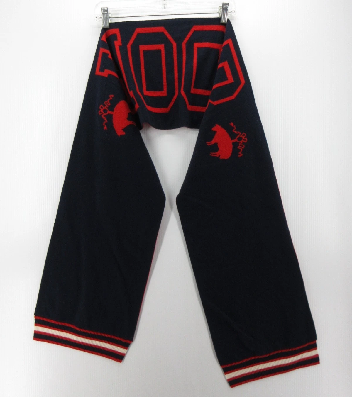 Brooks Brothers Scarf Men One Size Blue Red Fleece Merino Wool Italian Yarn AOP