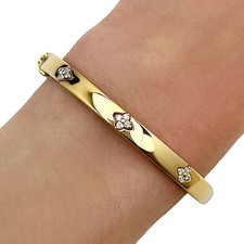 6.89CTW Diamond 18K Yellow Gold Over Clover Bangle Bracelet (Solid Links) 7.5"