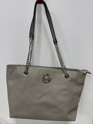 Michael Kors Large Pebble Leather Logo Signature Gray Shoulder Tote Bag
