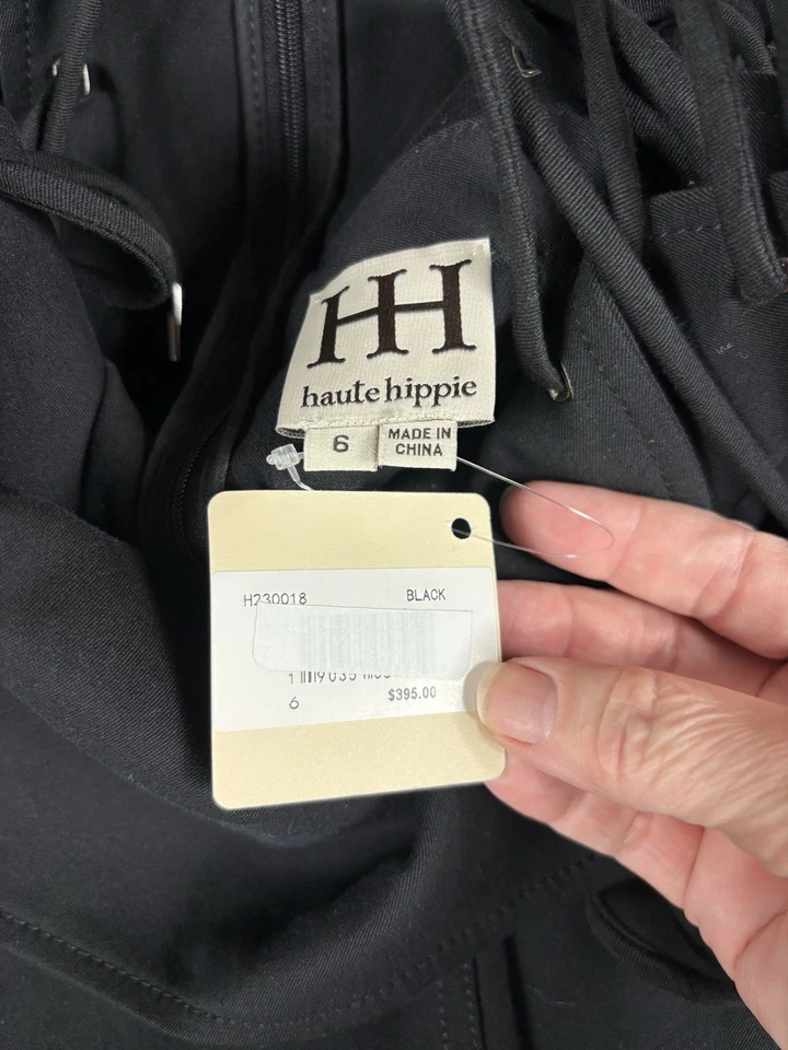 Haute Hippie Formal Jumpsuit Black 6 Wide Leg Lace Up Back Zip Sleeveless Strapp - Image 2 of 4