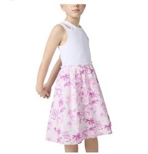 Guess Girls Tropical Palm Print Sleeveless Midi Dress Pink White NWT Size 7