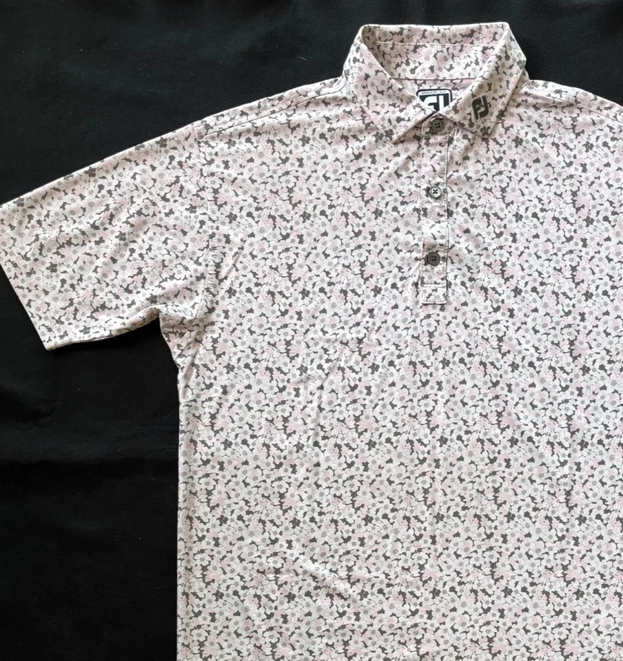 Camisa de golf FootJoy para hombre estampado Lisle Pimrose parche atlético para brazo talla M Foto 2 de 4