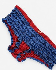 Flirtitude Ruffled Cheeky Boyshort Panties Red Blue Glitter Size L Y2K