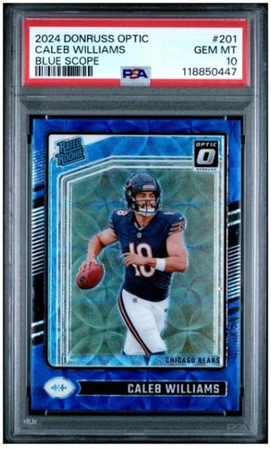 🔥 2024 Donruss Optic BLUE SCOPE Caleb Williams Bears Rookie PSA 10 GEM 💎