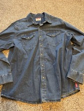 Wrangler Men s Dark Blue Denim Pearl-Snap Western Cowboy Rodeo Shirt Size XL