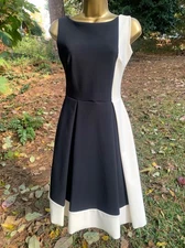 CHIARA BONI La Petite Black White Stretch Dress A-Line Pleated 38 DRY CLEANED