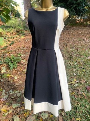 CHIARA BONI La Petite Black White Stretch Dress A-Line Pleated 38 - DRY CLEANED