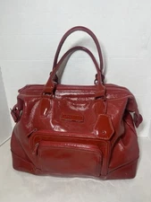 Longchamp Legende Verni Handbag Red  Patent Leather Satchel Large  READ