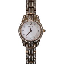 Bulova 98L155 Ladies's Rose Gold Crystal Watch Mother of Pearl Dial New Battery