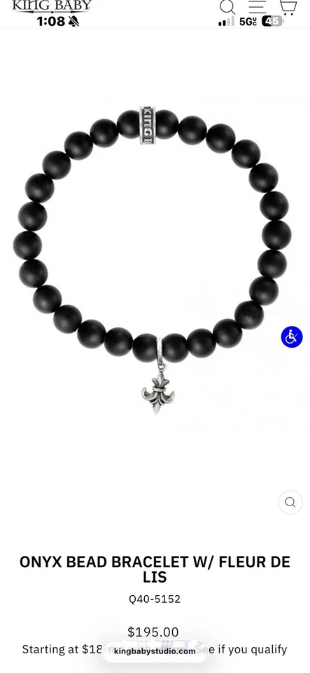 PULSERA DE CUENTAS DE ÓNIX KING BABY CON FLOR DE LIS Foto 2 de 2