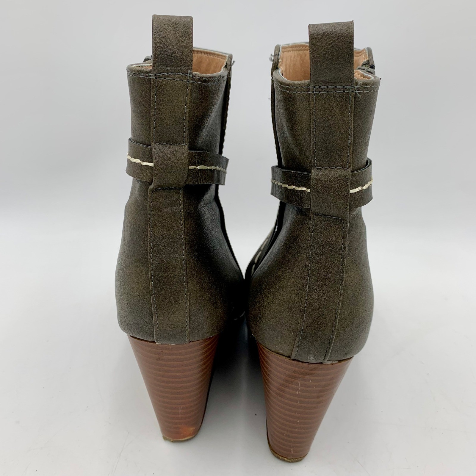 Diba Alberta Wedge Ankle Boots Olive Green Women 8M Side Zip Boho Fall