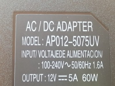AP012-5075UV 12V 5A AC DC Adapter Power Supply Charger Cord 60W Laptop EU