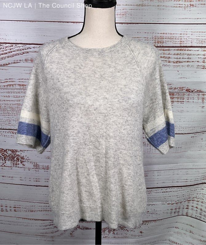 August Cashmere Silk Blend Stripe Top Gray S