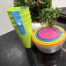 9-Piece Plastic Round Food Storage Container Set, 0.5 Cup, Snap Lids, Multicolor