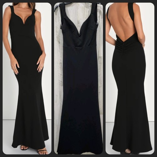 LULUS Alluring Temptation schwarz rückenfrei gerafft Meerjungfrau Maxikleid Größe LARGE - Bild 1 von 12