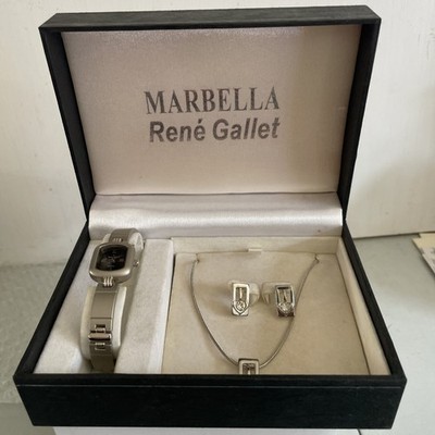 MARBELLA RENE GALLET  LADIES WATCH NECKLACE EARRINGS BOXED SET IRION-GERMANY NEW