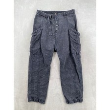 Free People Cargo Pants Women 8 Gray Acid Wash Utility Button Fly D-Ring Belt