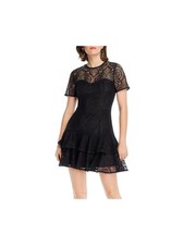 LINI Womens Fit + Flare Short Dress Lace Illusion Neckline Evening