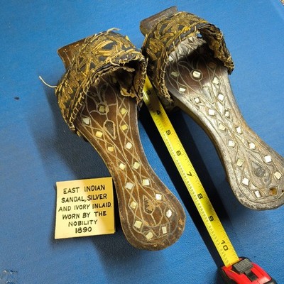Vintage 1890 East India Sandals Silver & Ivoryl Inlaid Written By Nobility