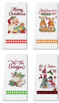 Shimany Funny Christmas Kitchen Towels Decorative Set 4 Funny Saying Dish