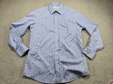 Charles Tyrwhitt Shirt Mens 17-36 Blue Slim Fit Non Iron Dress Plaid Check Cotto
