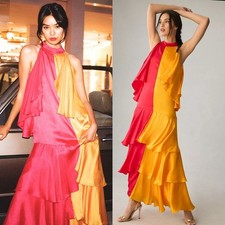 New Anthropologie Pinnacle by Shruti Sancheti Mock-Neck Colorblock Ruffle Dress