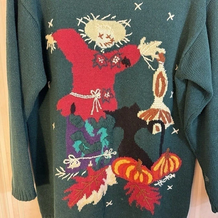 Suéter De Colección Jason Maxwell Mujer L Grueso Tejido Halloween Espantapájaros Calabaza Foto 3 de 4