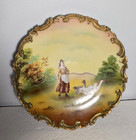 Royal Bayreuth Cabinet Plate Nature Scene Lady Herder Geese Raise Gold Gilt — photo 2
