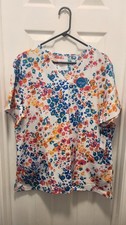 Cherokee Small New With Tags Multi Color Print With White Background Scrub Top