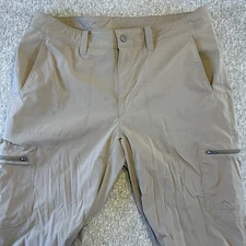 LL Bean Tech Pants Mens 34x29 Tan Nylon Stretch Cargo Zip Pockets Hiking