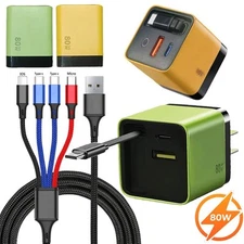 Retractable Type-C Cable With 3 In 1 GaN Charger Scalable 80w Max Fast Charger