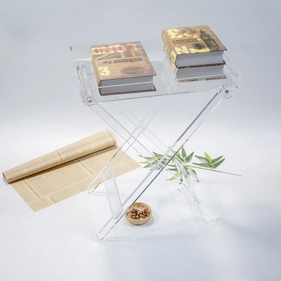 Foldable Table Acrylic Transparent Table Sofa Snack Coffee Laptop End Side Table - Image 4 of 4