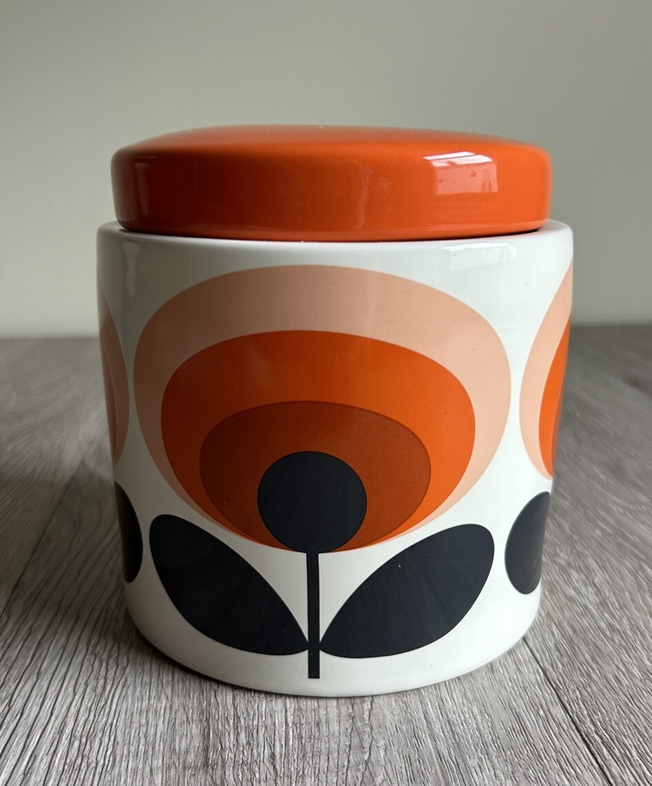 Orla Kiely Storage Jar Canister Ceramic Orange Oval Flower Design 2017