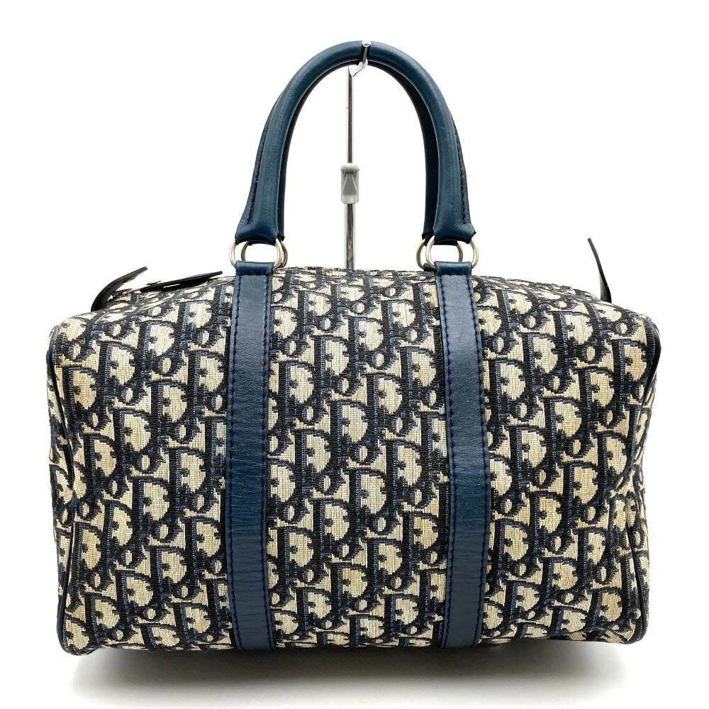 Christian Dior Vintage Mini Sac Boston Trotteur Marine Toile Argent Quincaillerie