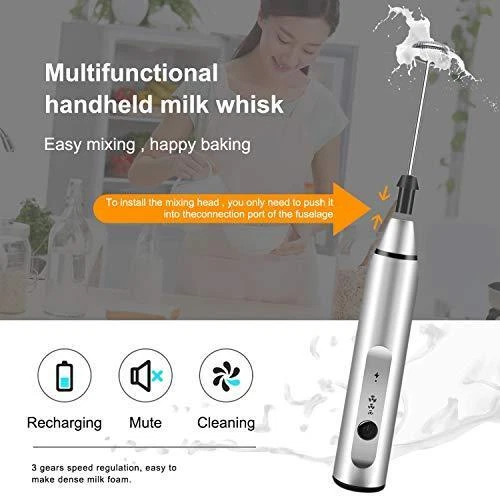 Milk Frother Handheld, Gbivbe Rechargeable Whisk Drink Mixer for Coffee with Art