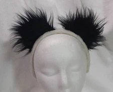 Disney Mickey Ears Black Furry Long Faux Fur Black Doggie Ears White Headband
