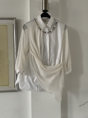Marina Rinaldi Bezaubernde Bluse In Weiß Mit Seidenschal Zum Drapieren Gr. 48/50