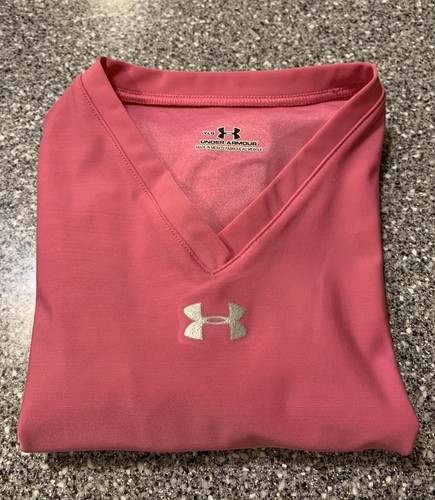 Under Armour Girls Youth Large V Neck Compression Shirt Pink BNWOT - Picture 7 of 7