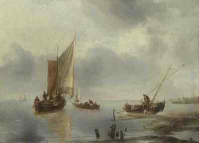 Blechschild Jan van de Cappelle Ein kleines Schiff in hellen Lüften und noch ein Land