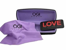 NEW OGI Eyewear Hard Eyeglasses Clamshell Case Spring Hinge Black Purple W/cloth