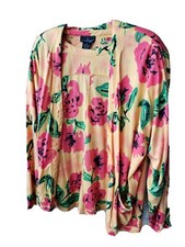 VTG 90s Carole Little Sport Large Multicolor Floral Print Twin Set Top Cardigan