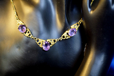 Chain necklace costume noble gold Art Deco Art Nouveau amethyst purple antique