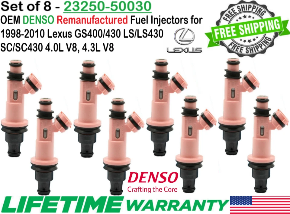 Genuine DENSO Set of 8 Fuel Injectors For 1998-2000 Genuine Lexus GS400 4.0L V8 — 第 2/4 张图片