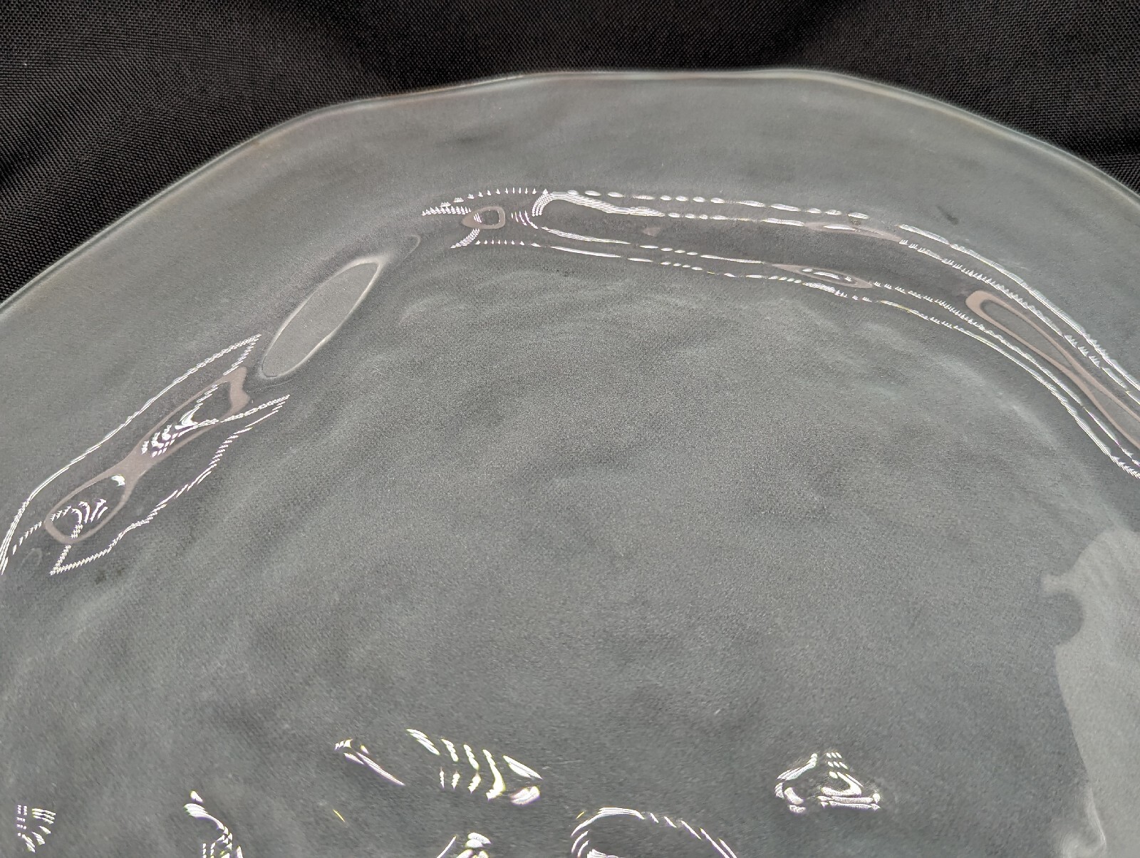 Annie Glass Frosted Freeform Platter Tray 12.5 in Gold Accent Signed Beach Ocean