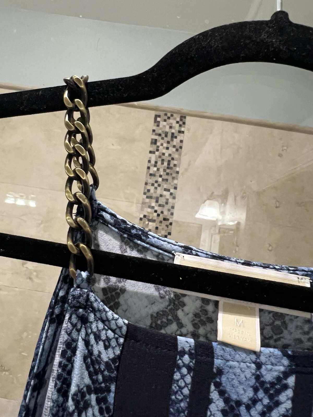 Abito MICHAEL KORS nero blu pitone stampa serpente taglia M maglia catena nuovo