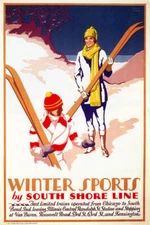 WINTER SPORTS SOUTH SHORE LINE SKI MAN WOMAN SNOW VINTAGE POSTER REPRO