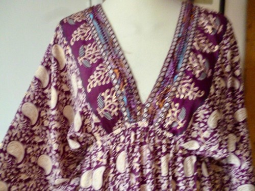 Silk Dress Purple Paisley Batwing Sleeve Tiered Ruffle Maxi Length BNWT - Picture 6 of 15
