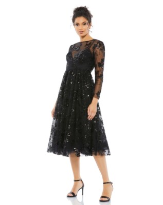sequin floral tulle cocktail dress mac duggal Blue Floral Sequin Embellished Flutter Cap Sleeve Dress