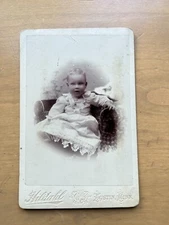 VTG Cabinet Card Photo Baby in White Christening Gown w/ Lace Hem & Locket Minn.